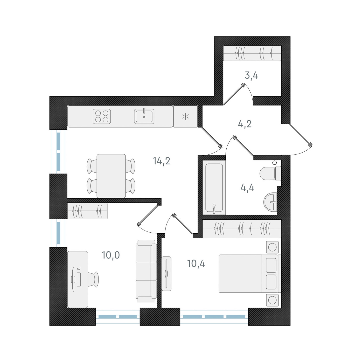 2-комнатная квартира с отделкой в ЖК Новелла на 1 этаже в 1 секции. Сдача в 1 кв. 2025 г.
