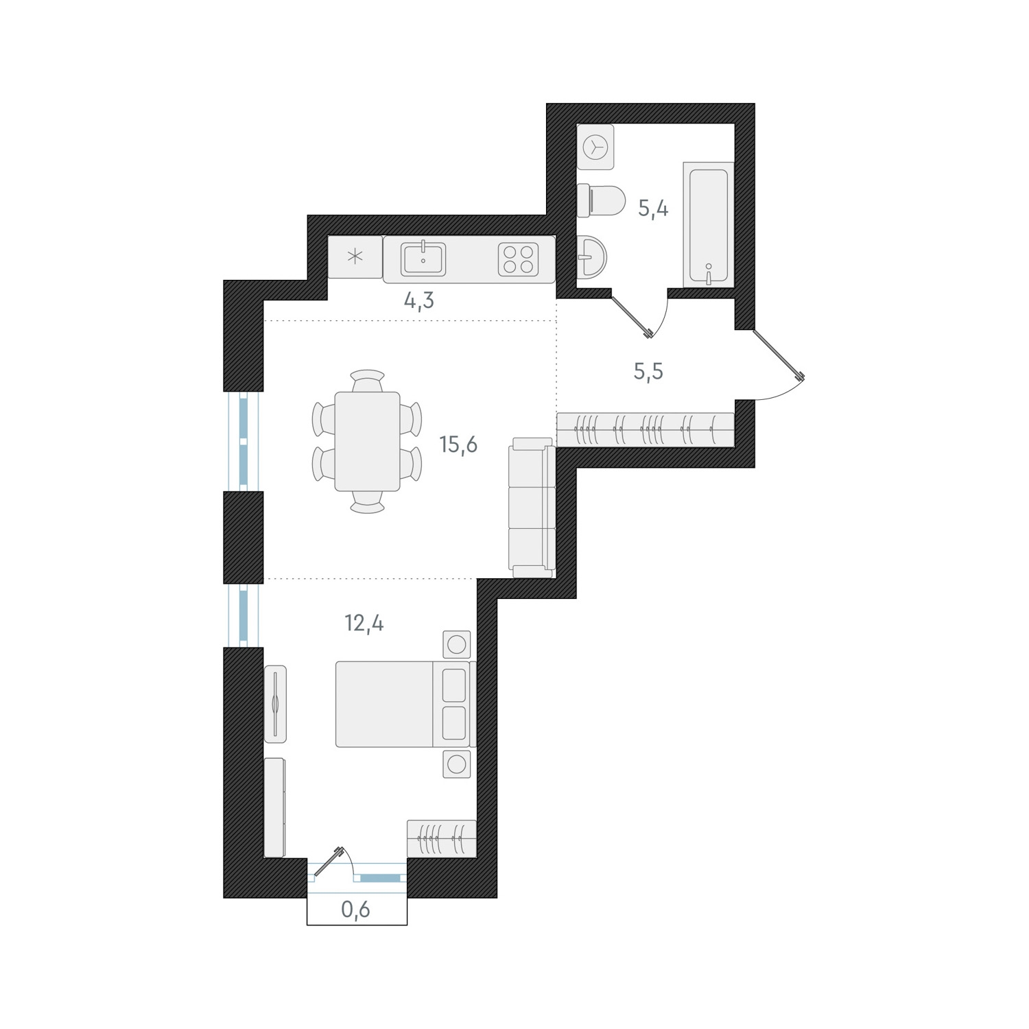 2-комнатная квартира с отделкой в ЖК Новелла на 2 этаже в 1 секции. Сдача в 1 кв. 2025 г.