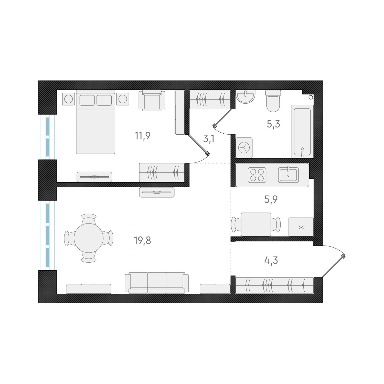2-комнатная квартира с отделкой в ЖК Новелла на 1 этаже в 1 секции. Сдача в 1 кв. 2025 г.