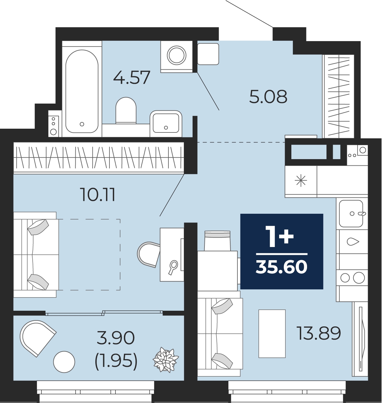 1-комнатная квартира с отделкой в ЖК LeePrime Residences на 6 этаже в 1 секции. Дом сдан.