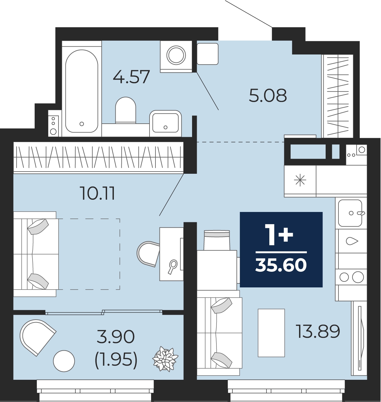 1-комнатная квартира с отделкой в ЖК LeePrime Residences на 7 этаже в 1 секции. Дом сдан.
