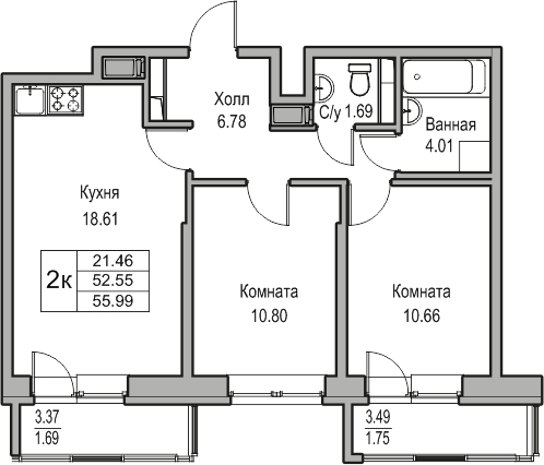 1-комнатная квартира (Студия) в ЖК Кислород на 11 этаже в 1 секции. Сдача в 2 кв. 2025 г.