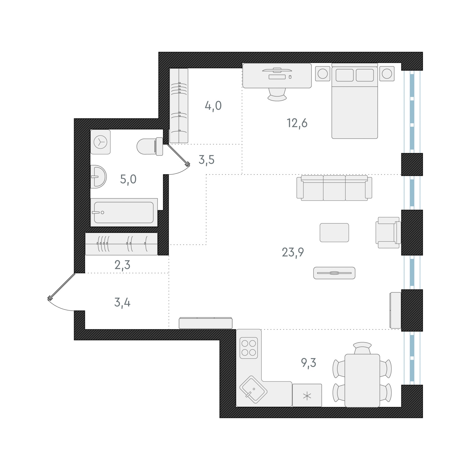 2-комнатная квартира с отделкой в ЖК Новелла на 4 этаже в 1 секции. Сдача в 1 кв. 2025 г.