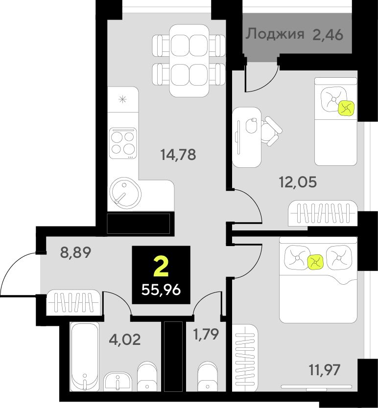 1-комнатная квартира с отделкой в ЖК LeePrime Residences на 2 этаже в 1 секции. Дом сдан.