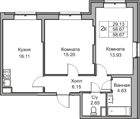 2-комнатная квартира с отделкой в ЖК LeePrime Residences на 2 этаже в 1 секции. Дом сдан.