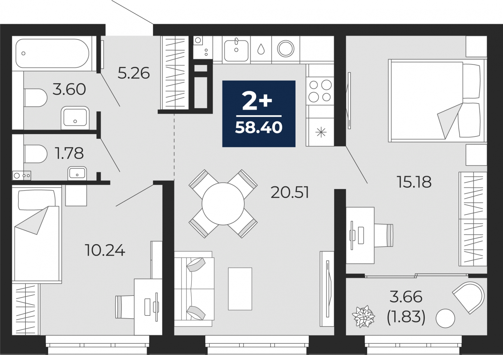 2-комнатная квартира с отделкой в ЖК AFI Park Воронцовский на 8 этаже в 1 секции. Сдача в 3 кв. 2023 г.