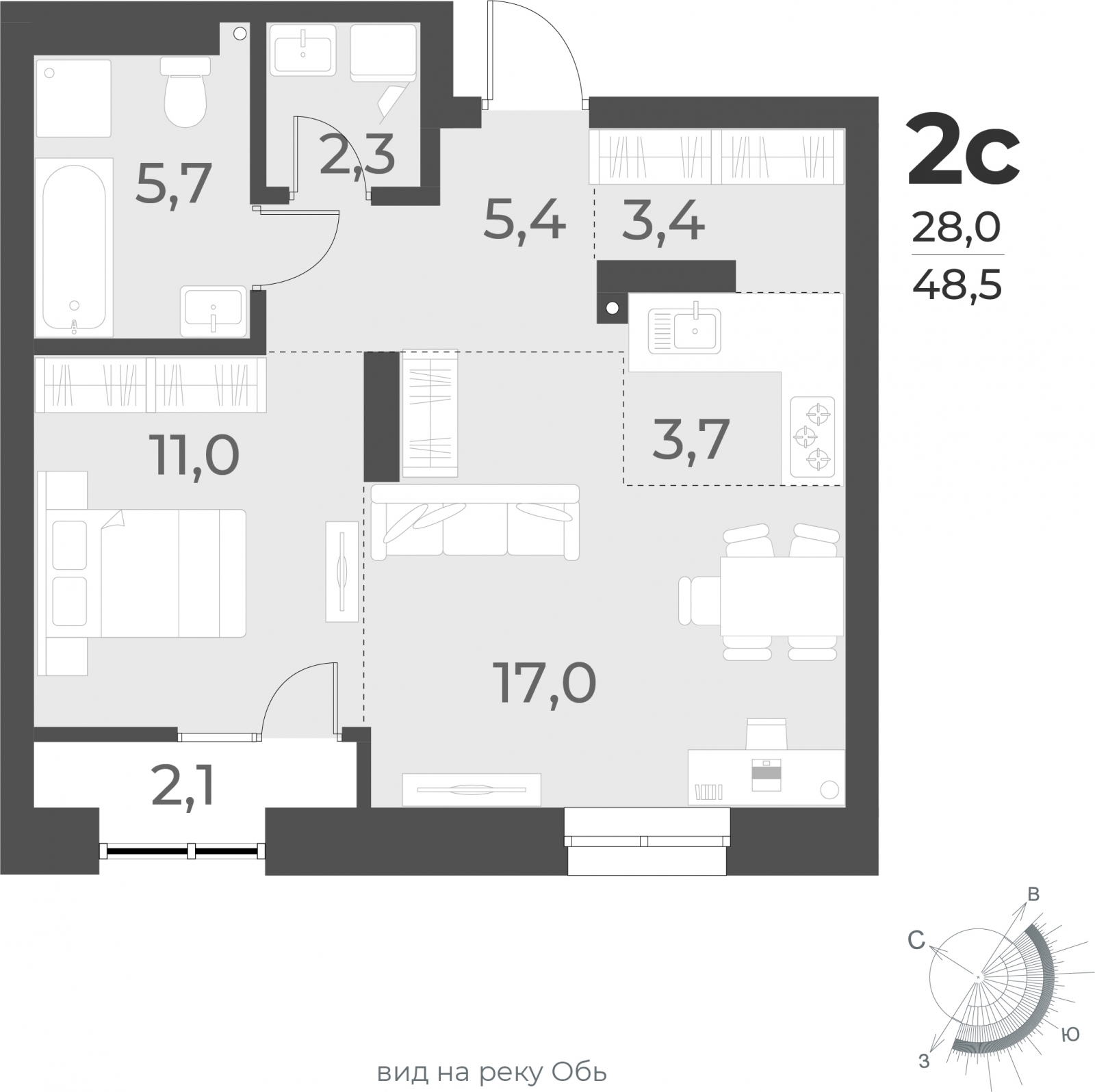 2-комнатная квартира с отделкой в ЖК Portland на 3 этаже в 1 секции. Сдача в 4 кв. 2025 г.