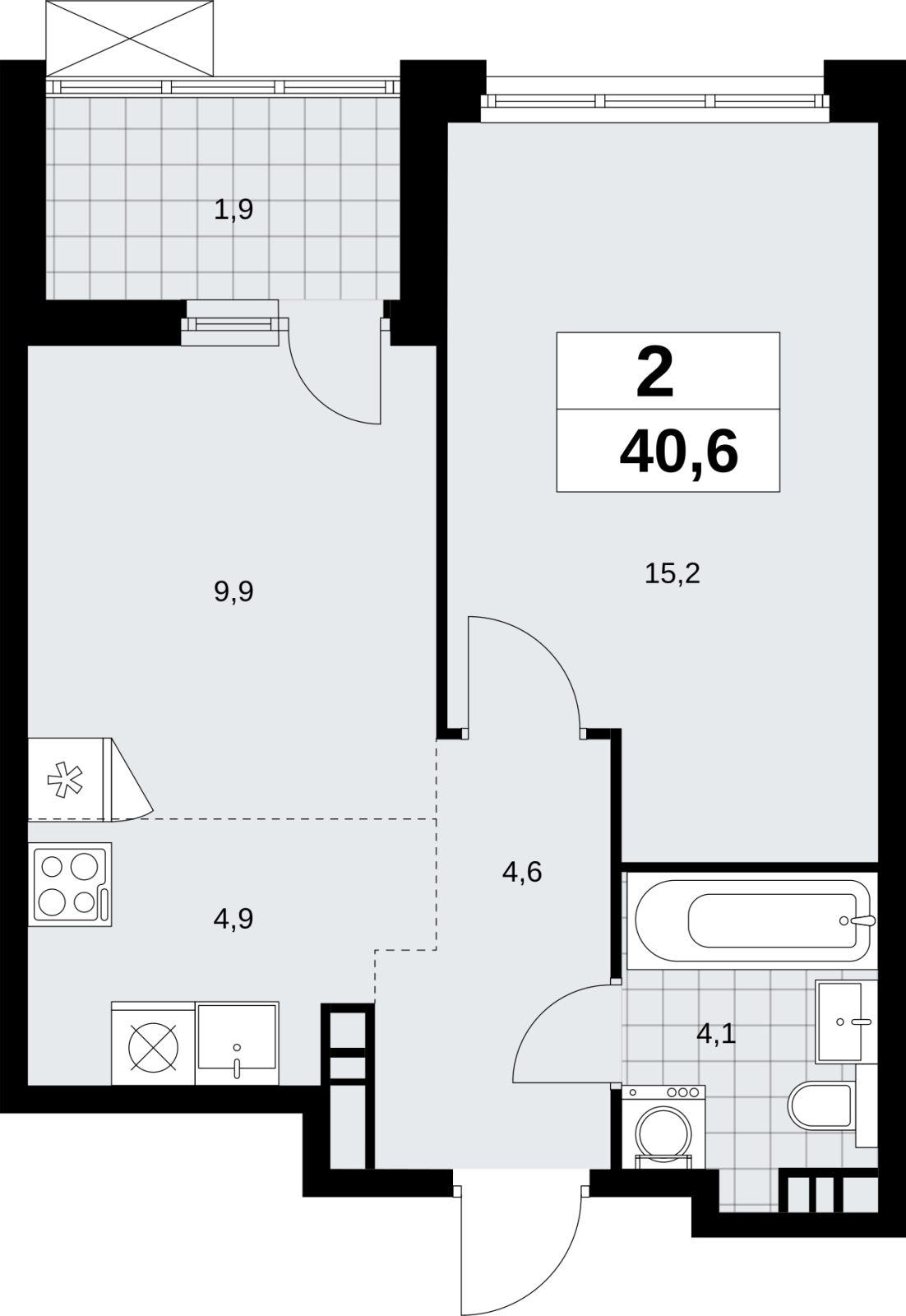 1-комнатная квартира с отделкой в ЖК Скандинавия на 2 этаже в 1 секции. Сдача в 1 кв. 2026 г.