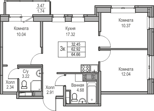 3-комнатная квартира с отделкой в ЖК Portland на 24 этаже в 1 секции. Сдача в 4 кв. 2025 г.