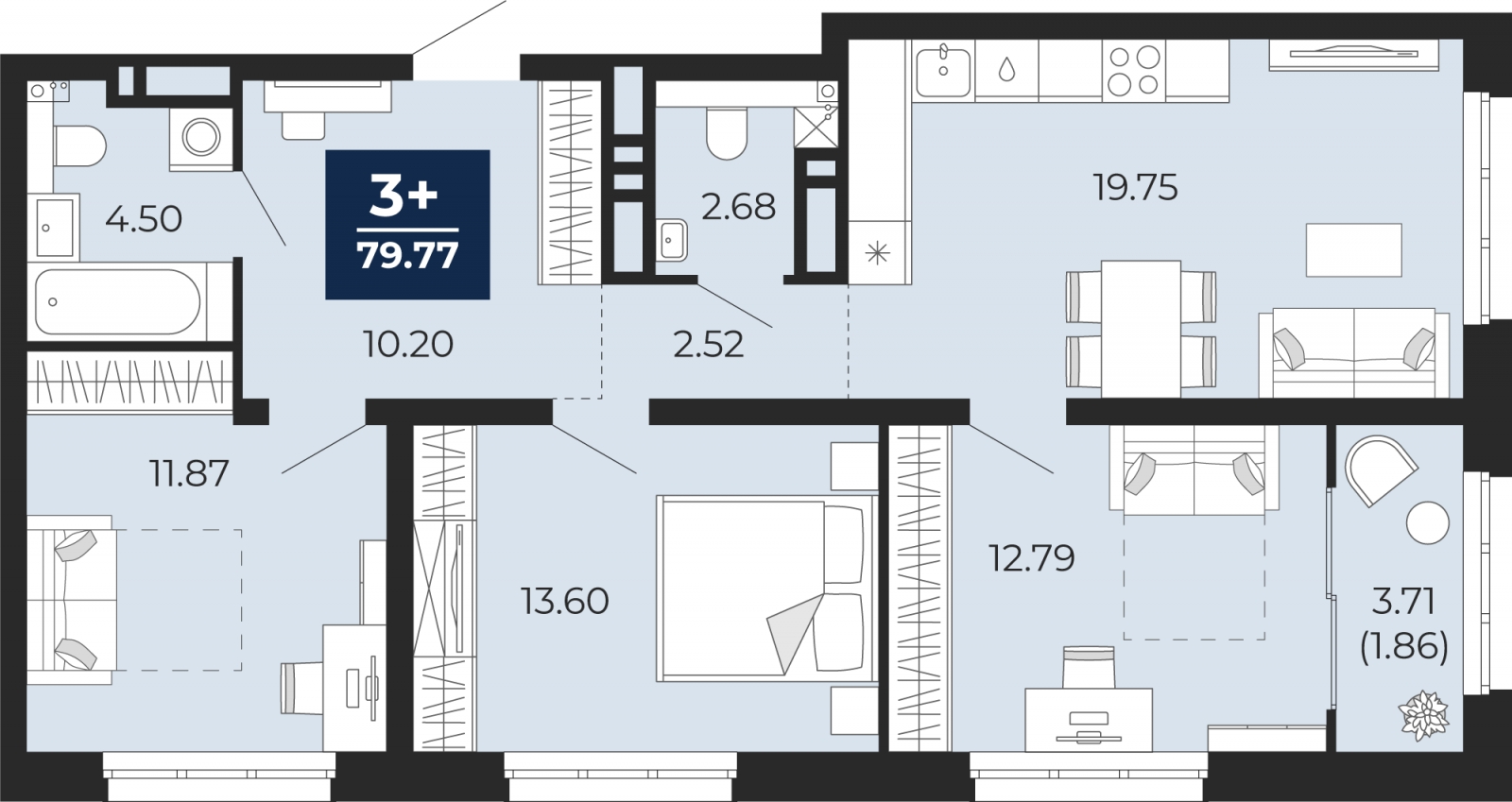 1-комнатная квартира (Студия) в ЖК Кислород на 19 этаже в 1 секции. Сдача в 4 кв. 2025 г.