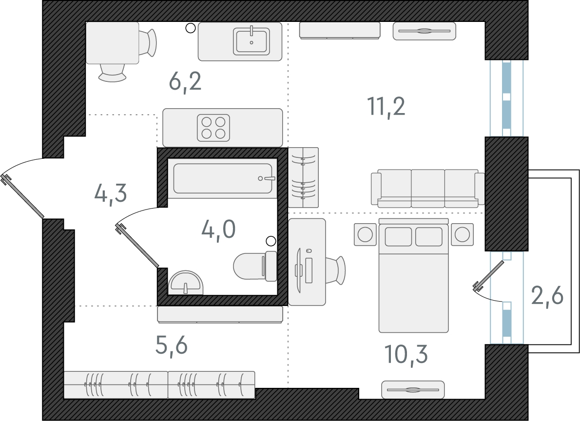 2-комнатная квартира с отделкой в ЖК Portland на 23 этаже в 1 секции. Сдача в 4 кв. 2025 г.