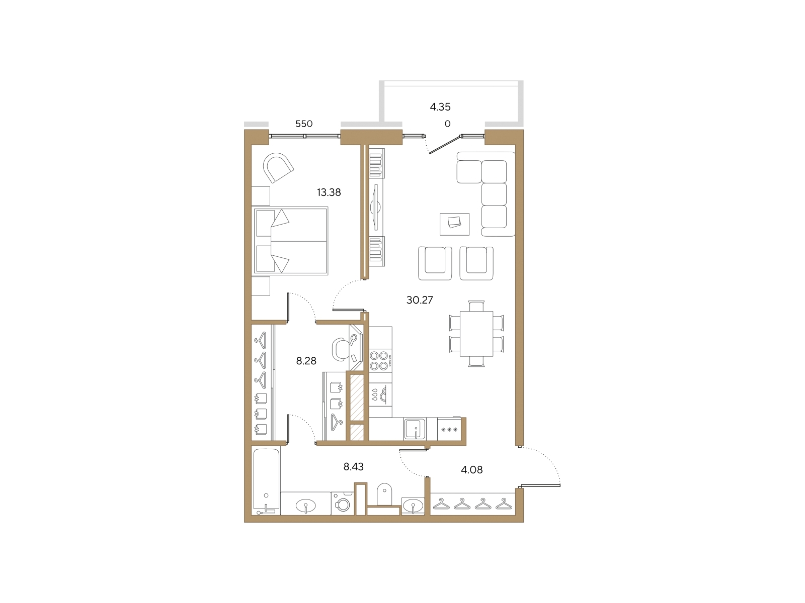 1-комнатная квартира (Студия) в ЖК Кислород на 1 этаже в 1 секции. Сдача в 4 кв. 2025 г.