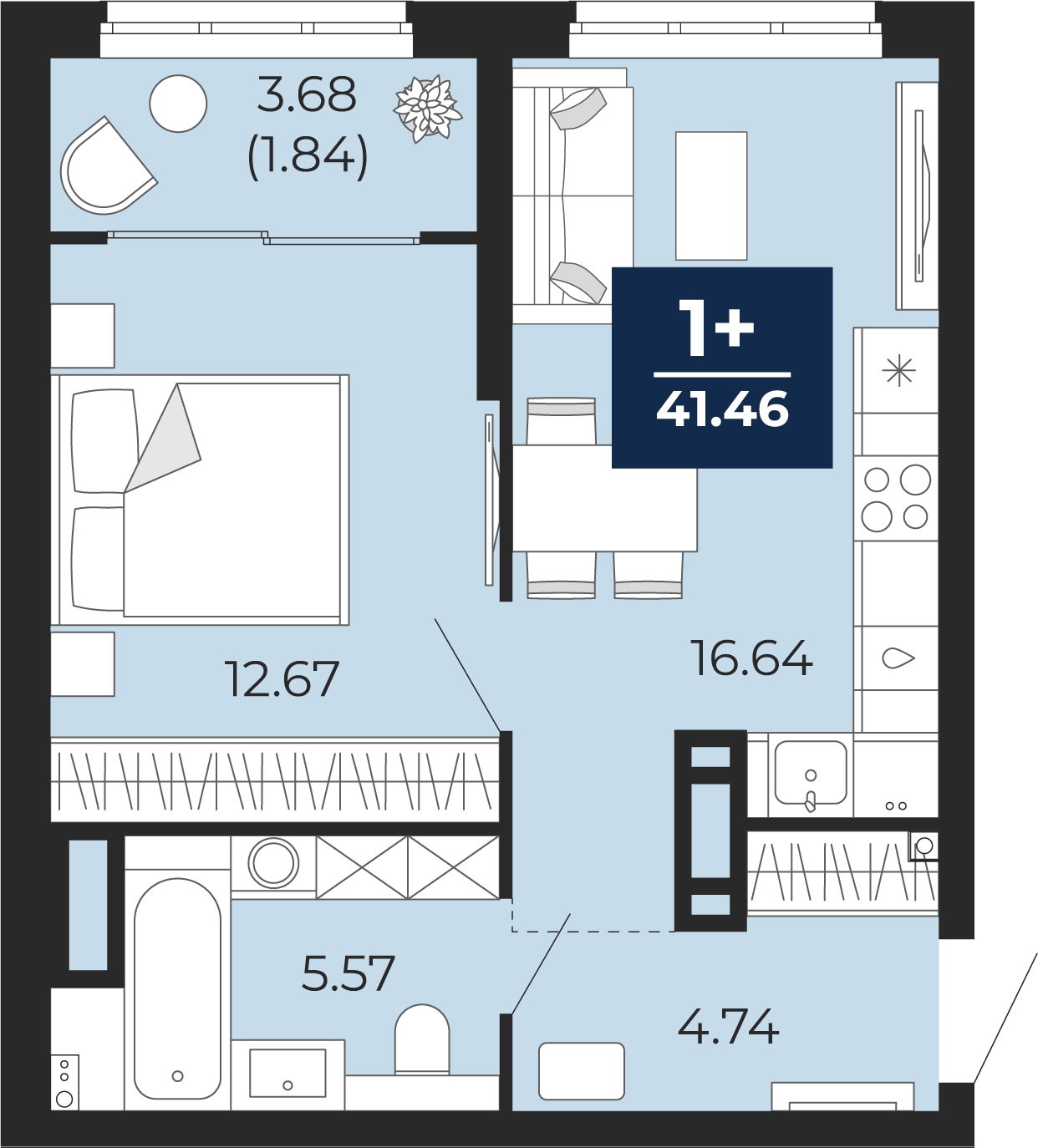 1-комнатная квартира в ЖК Кислород на 15 этаже в 1 секции. Сдача в 4 кв. 2025 г.