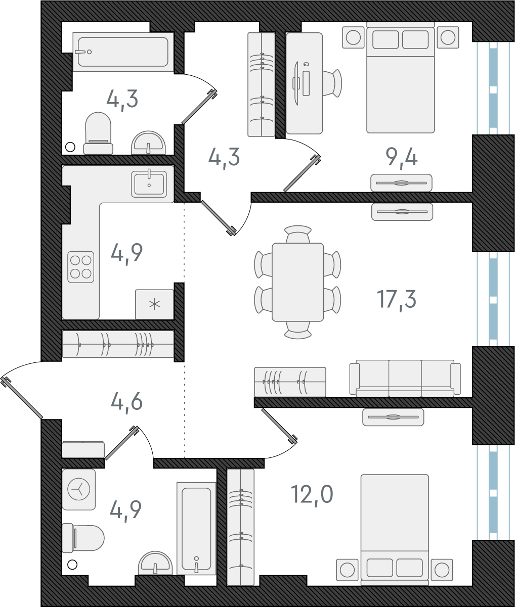 2-комнатная квартира с отделкой в ЖК Portland на 11 этаже в 1 секции. Сдача в 4 кв. 2025 г.