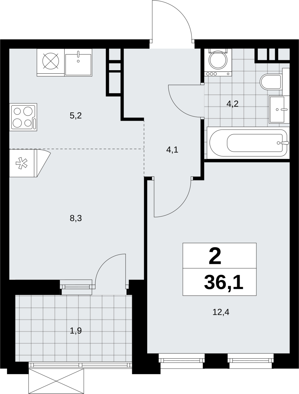 2-комнатная квартира в ЖК Скандинавия на 5 этаже в 4 секции. Сдача в 3 кв. 2024 г.