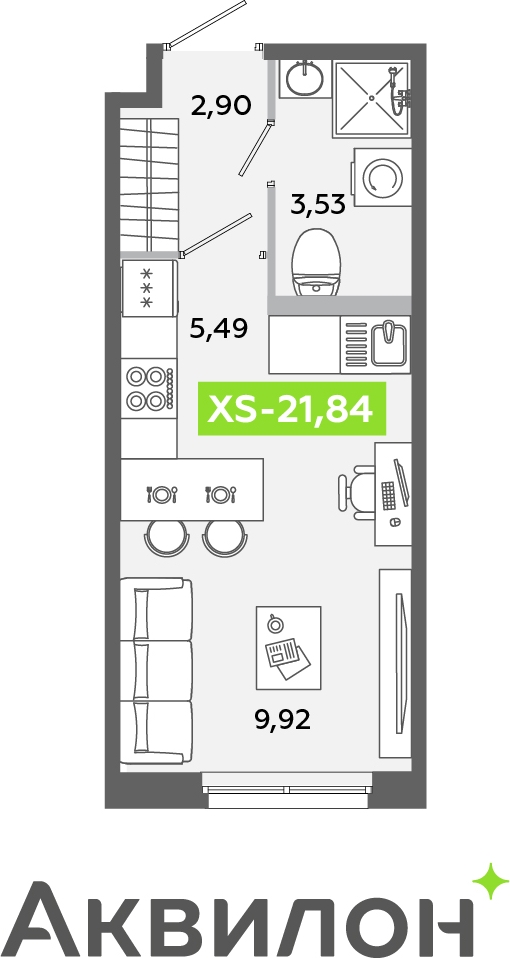 1-комнатная квартира (Студия) в ЖК Беринг на 8 этаже в 2 секции. Сдача в 4 кв. 2025 г.