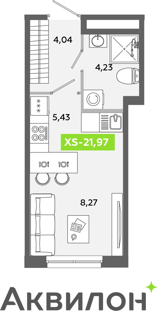 1-комнатная квартира (Студия) в ЖК Беринг на 3 этаже в 1 секции. Сдача в 4 кв. 2025 г.
