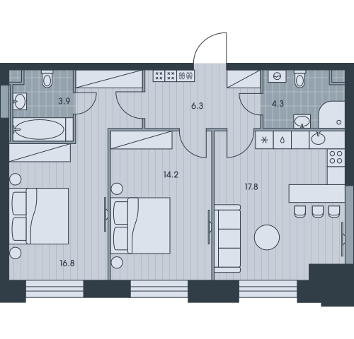 3-комнатная квартира с отделкой в ЖК Portland на 17 этаже в 1 секции. Сдача в 4 кв. 2025 г.