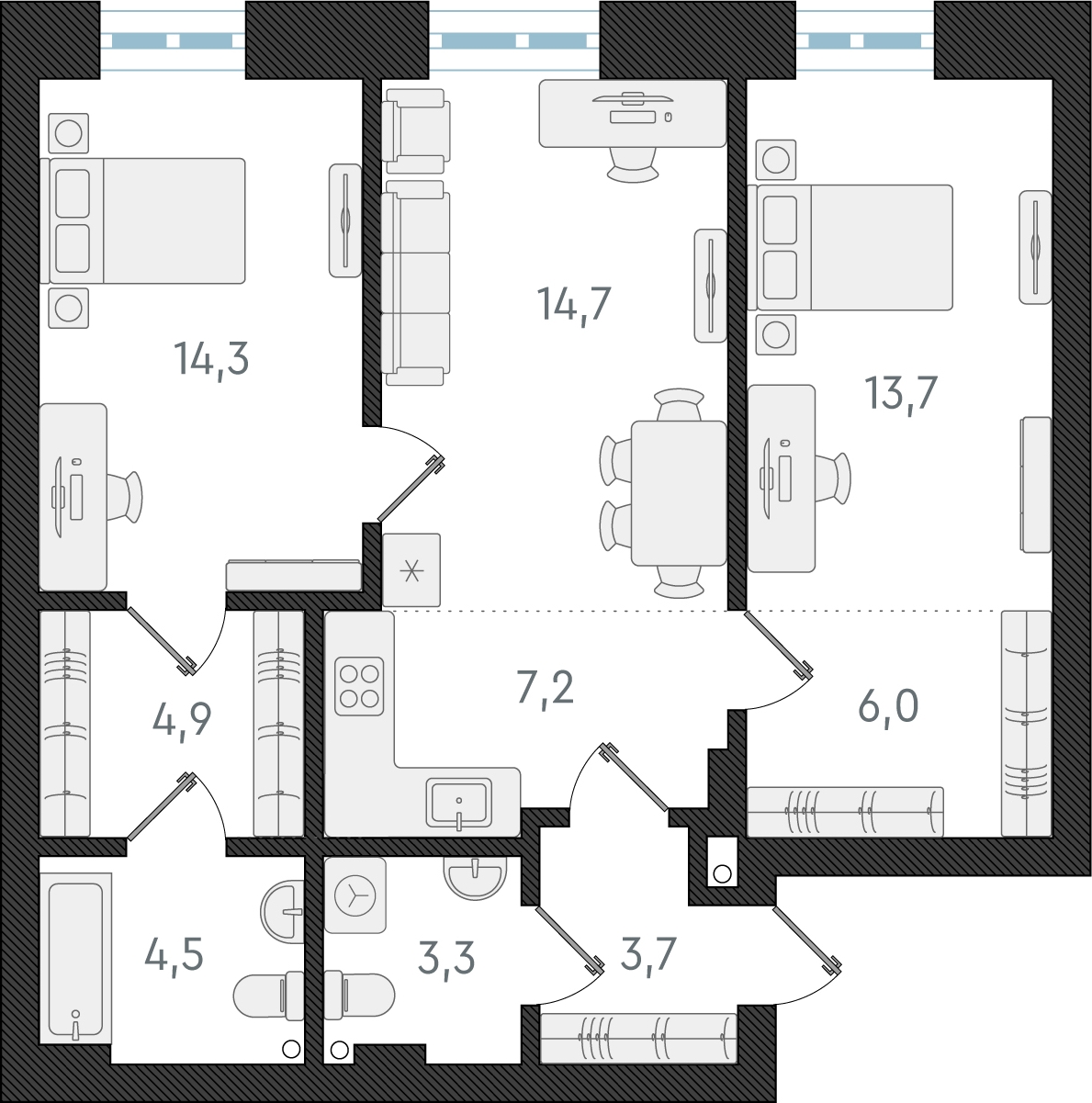 1-комнатная квартира (Студия) в ЖК Беринг на 13 этаже в 5 секции. Сдача в 4 кв. 2025 г.