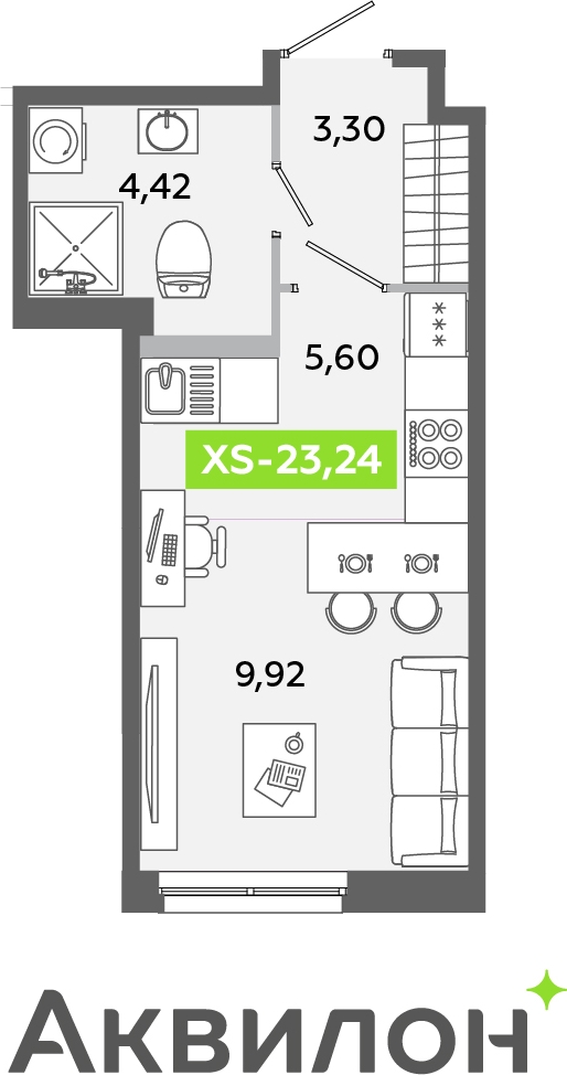 1-комнатная квартира (Студия) с отделкой в ЖК Portland на 22 этаже в 1 секции. Сдача в 4 кв. 2025 г.