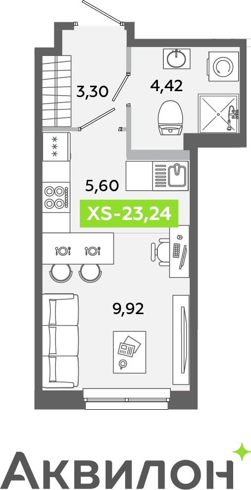 1-комнатная квартира (Студия) в ЖК Беринг на 12 этаже в 1 секции. Сдача в 4 кв. 2025 г.