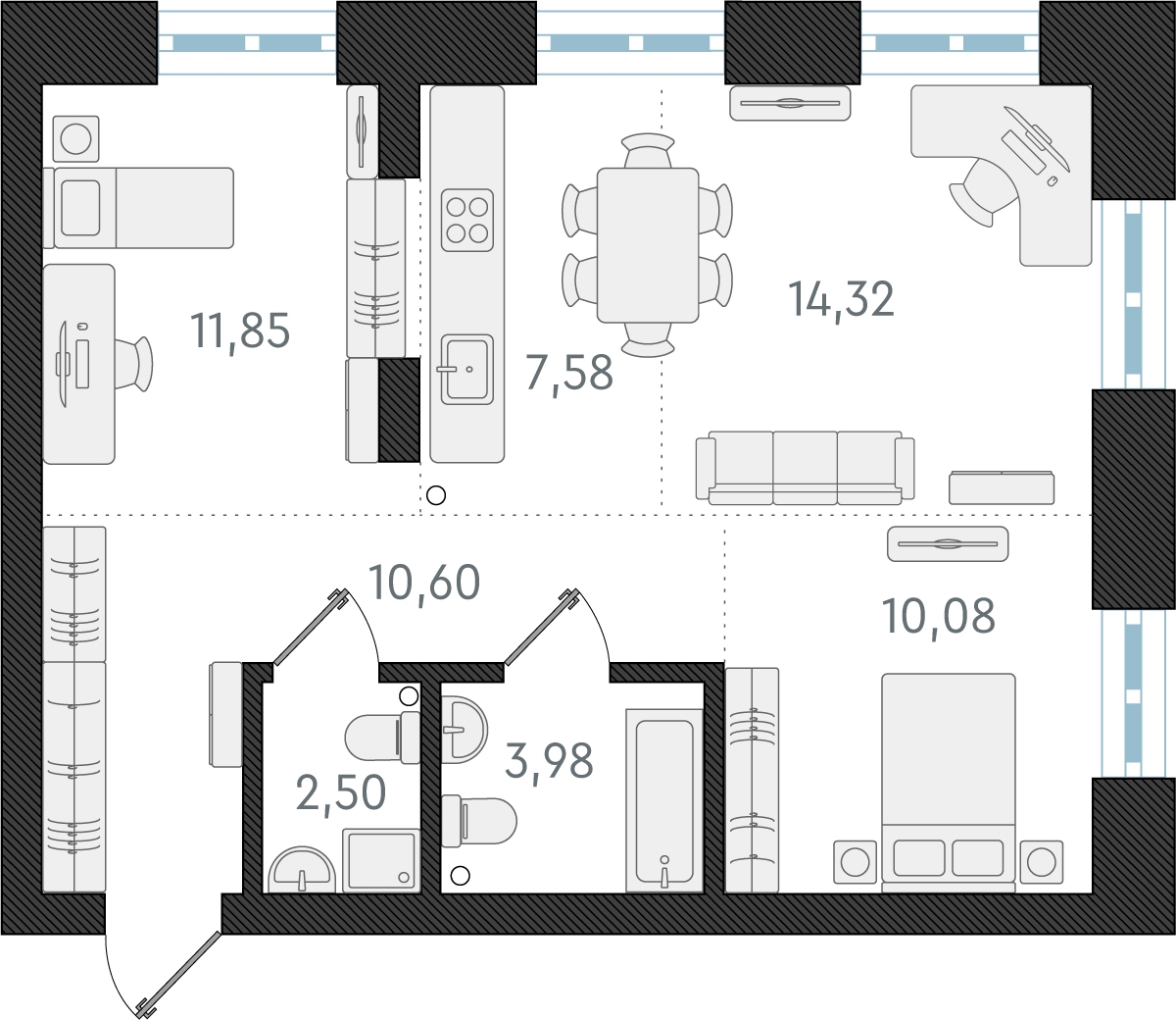 1-комнатная квартира (Студия) в ЖК Беринг на 6 этаже в 1 секции. Сдача в 4 кв. 2025 г.