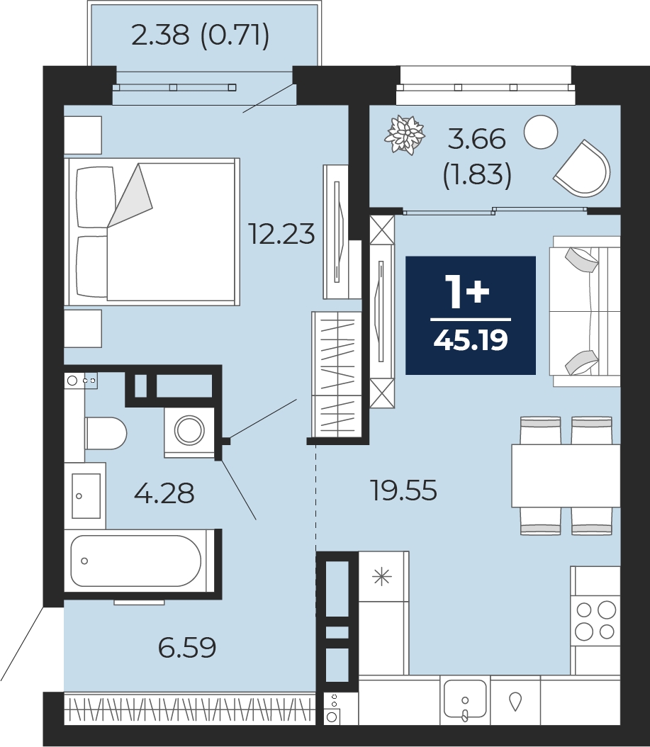 1-комнатная квартира (Студия) в ЖК Кислород на 17 этаже в 1 секции. Сдача в 4 кв. 2024 г.