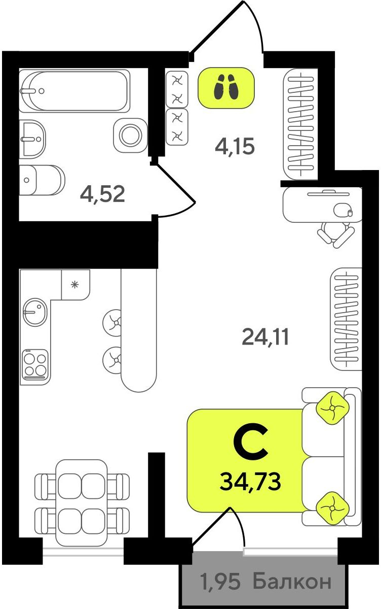 1-комнатная квартира в ЖК Беринг на 7 этаже в 3 секции. Сдача в 4 кв. 2025 г.