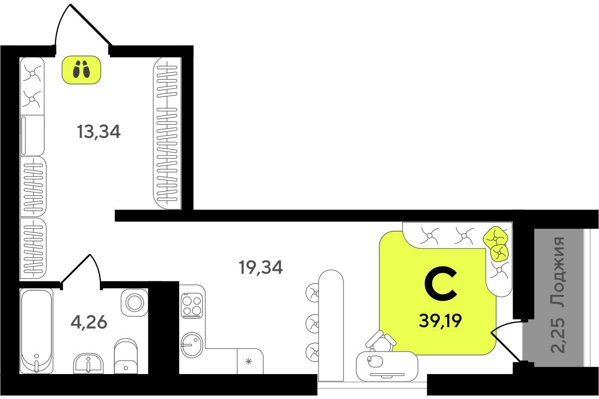 1-комнатная квартира в ЖК Беринг на 10 этаже в 3 секции. Сдача в 4 кв. 2025 г.