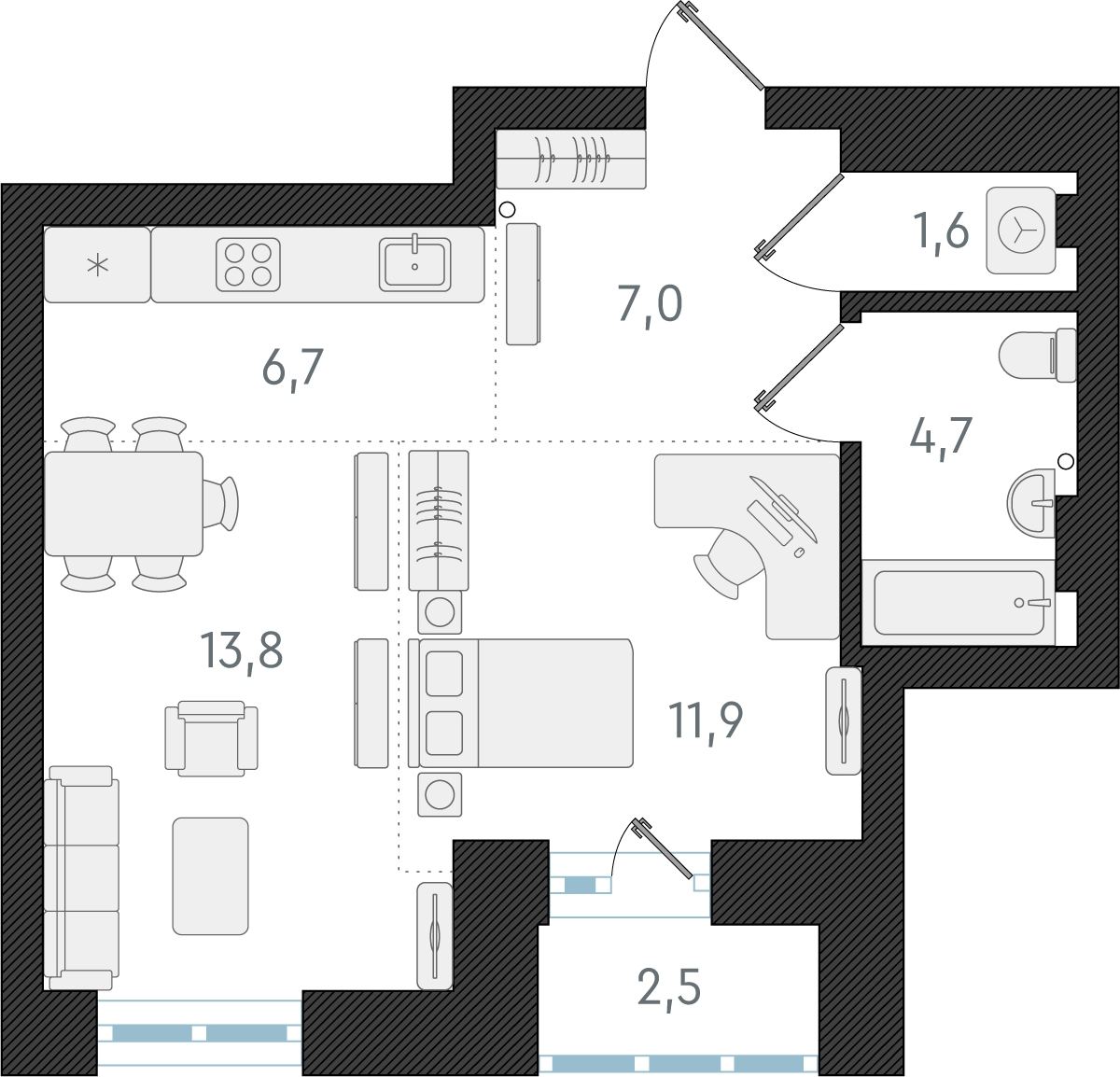 1-комнатная квартира в ЖК Беринг на 20 этаже в 5 секции. Сдача в 4 кв. 2025 г.
