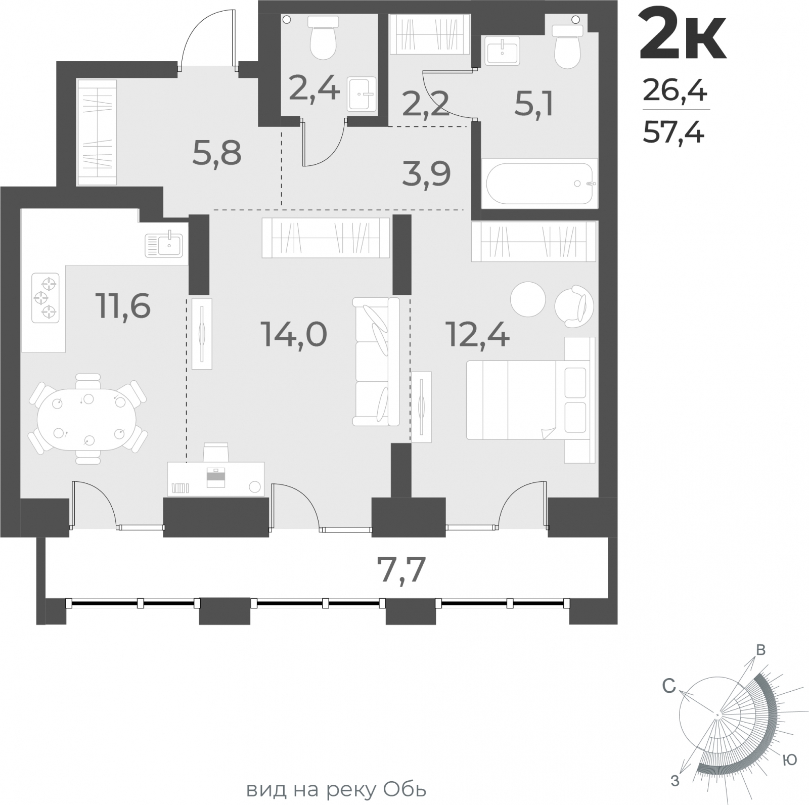 1-комнатная квартира (Студия) в ЖК Беринг на 20 этаже в 2 секции. Сдача в 4 кв. 2025 г.