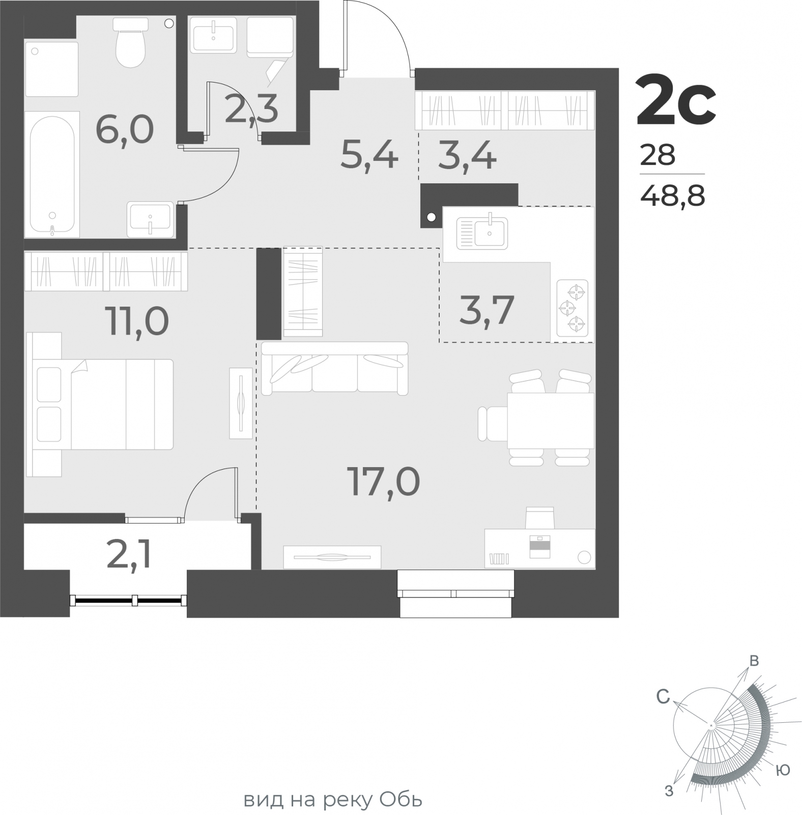 1-комнатная квартира (Студия) в ЖК Беринг на 13 этаже в 2 секции. Сдача в 4 кв. 2025 г.