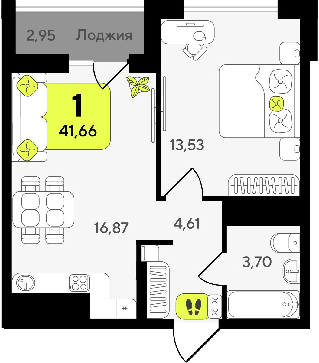 1-комнатная квартира в ЖК Беринг на 13 этаже в 4 секции. Сдача в 4 кв. 2025 г.