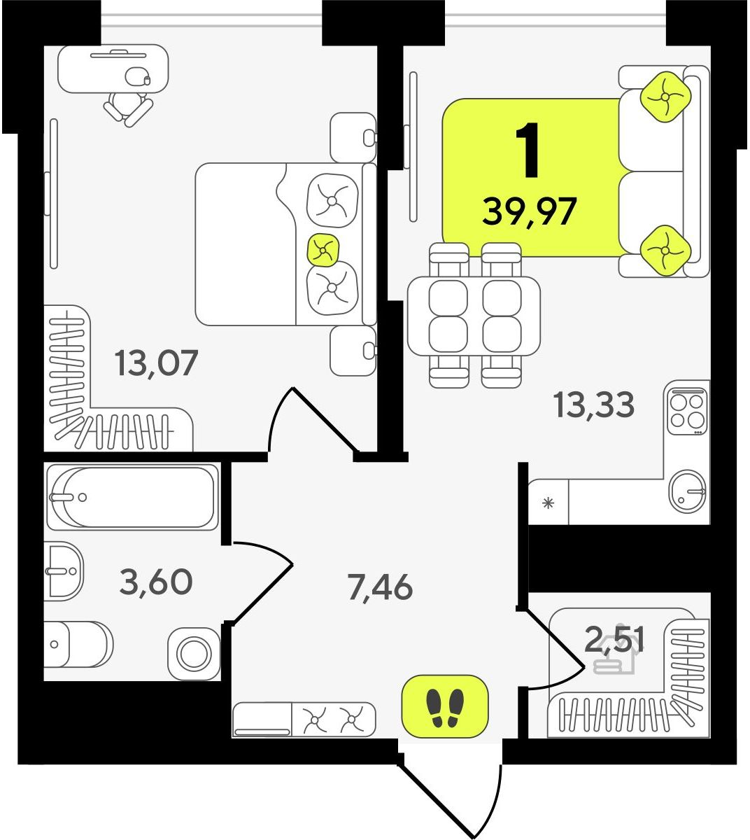 1-комнатная квартира в ЖК Беринг на 7 этаже в 4 секции. Сдача в 4 кв. 2025 г.