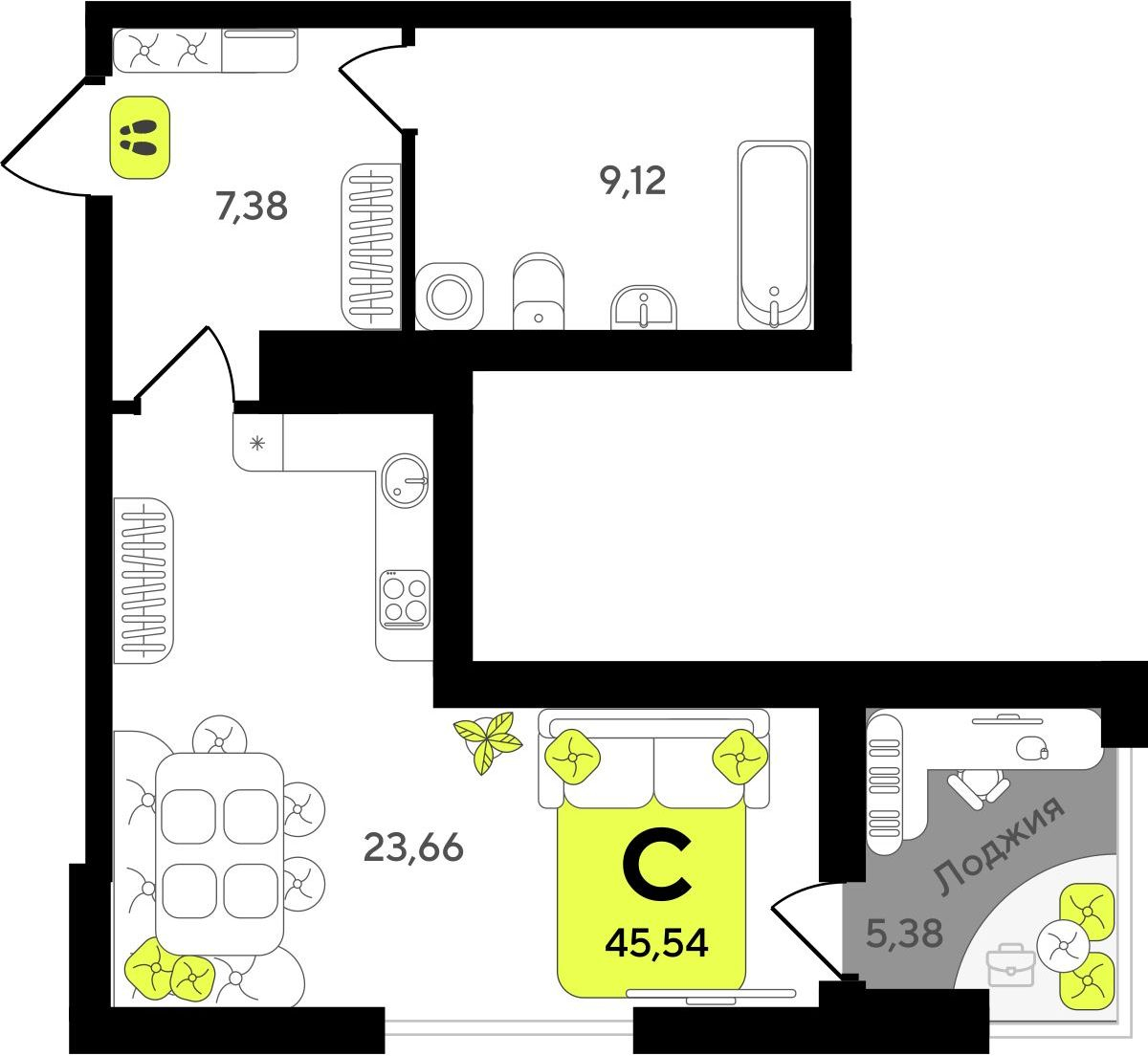 1-комнатная квартира в ЖК Беринг на 15 этаже в 2 секции. Сдача в 4 кв. 2025 г.