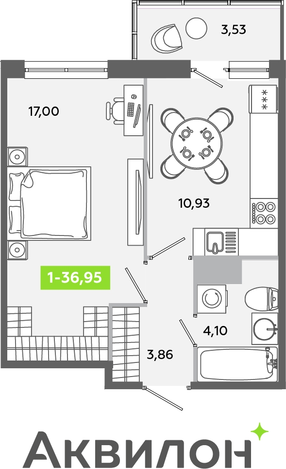 1-комнатная квартира (Студия) в ЖК Беринг на 1 этаже в 2 секции. Сдача в 4 кв. 2025 г.