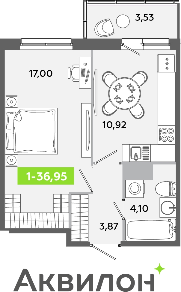 1-комнатная квартира в ЖК Беринг на 3 этаже в 2 секции. Сдача в 4 кв. 2025 г.