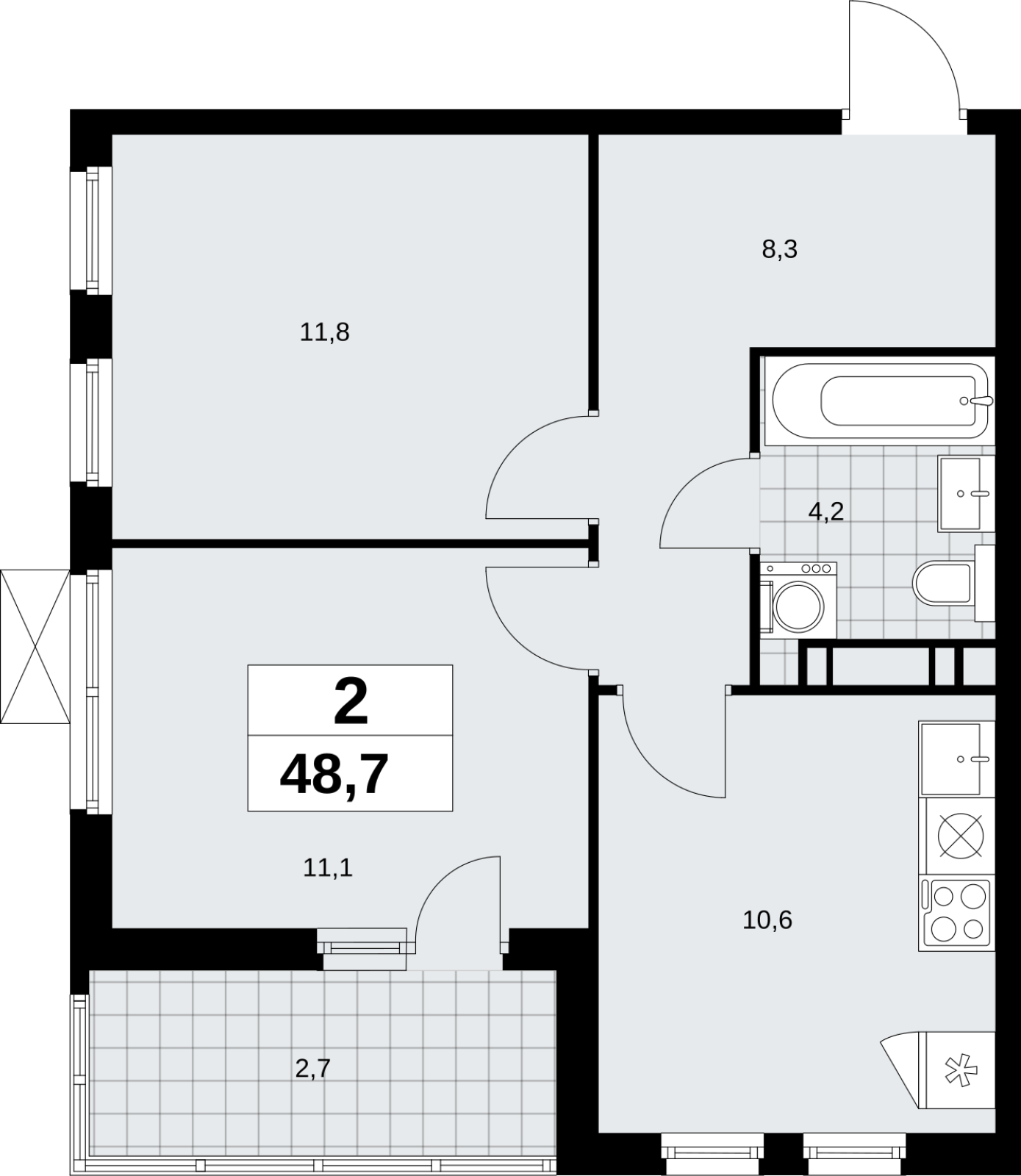 4-комнатная квартира в ЖК Скандинавия на 13 этаже в 1 секции. Сдача в 2 кв. 2026 г.