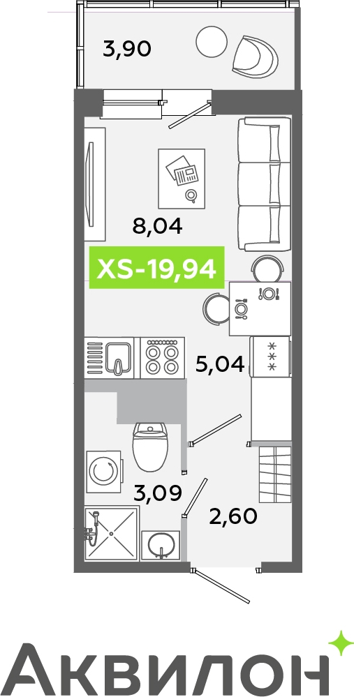1-комнатная квартира в ЖК Беринг на 20 этаже в 2 секции. Сдача в 4 кв. 2025 г.