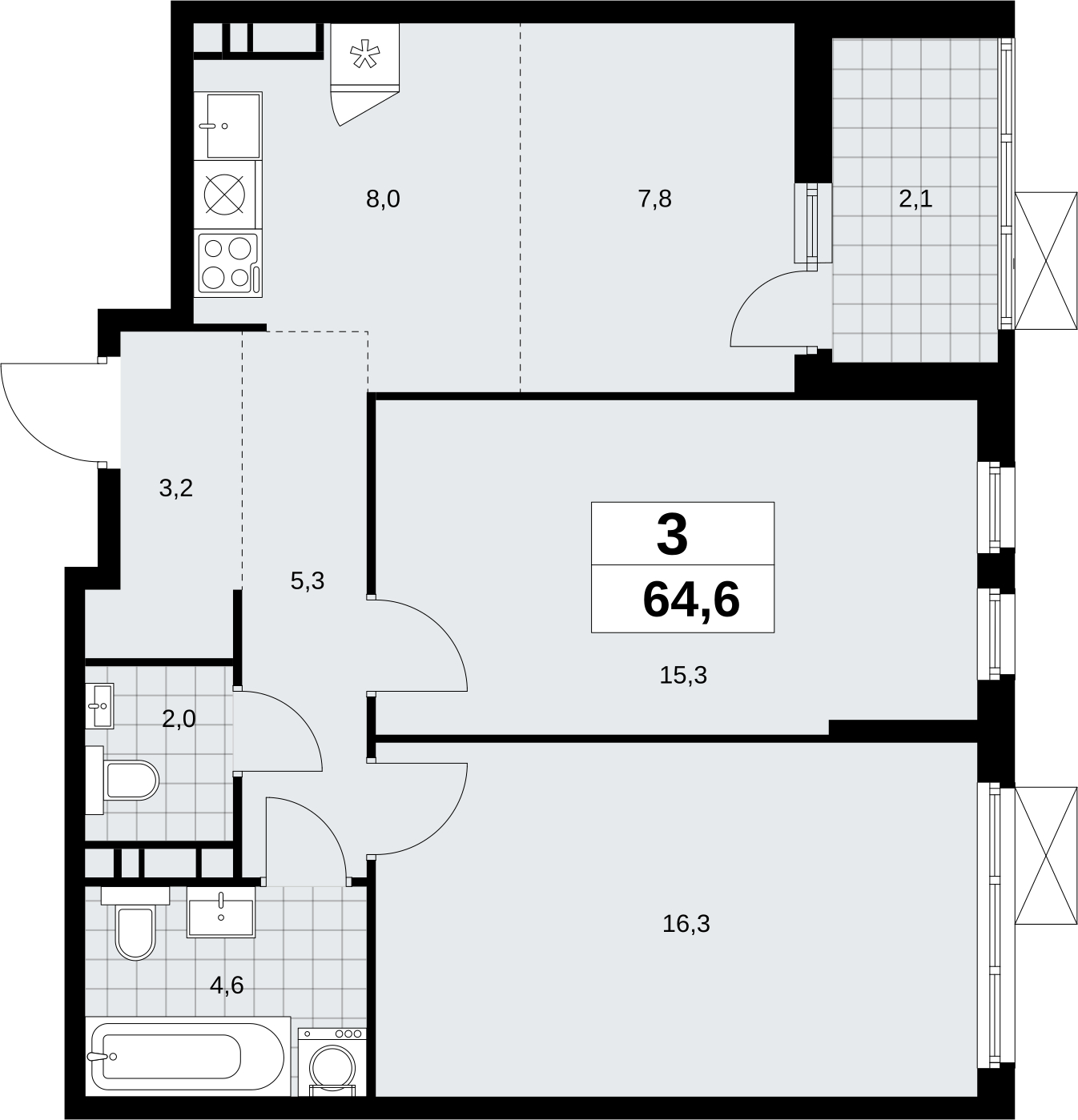 3-комнатная квартира с отделкой в ЖК Скандинавия на 11 этаже в 1 секции. Сдача в 1 кв. 2026 г.