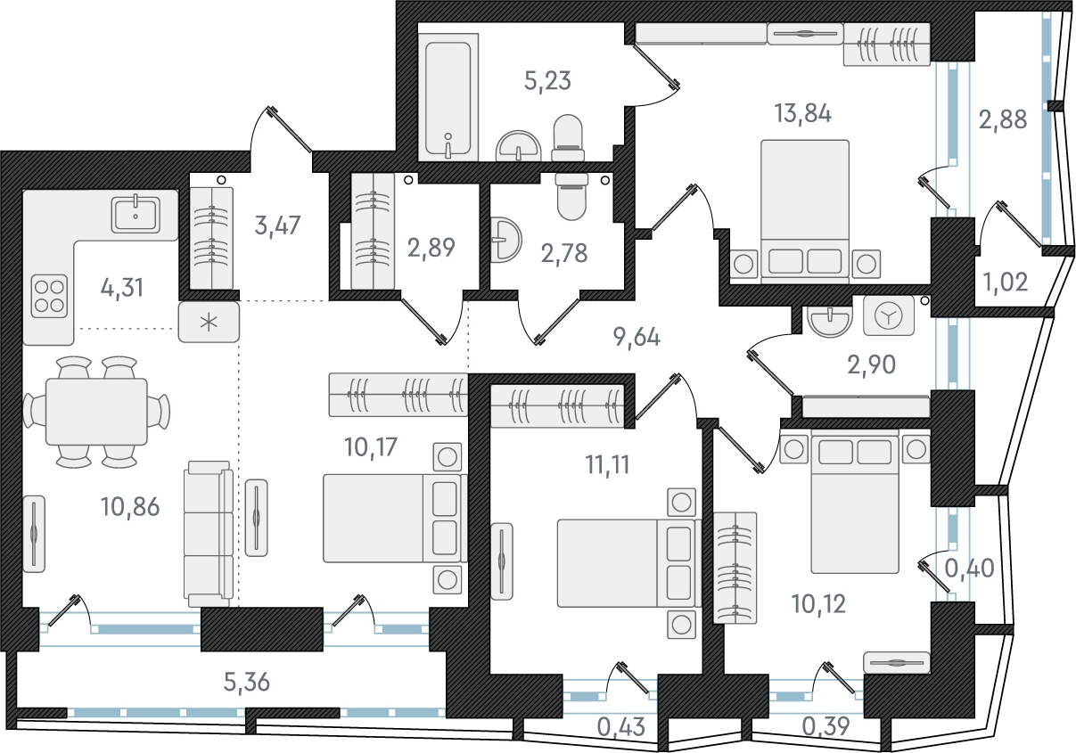 1-комнатная квартира в ЖК Беринг на 4 этаже в 3 секции. Сдача в 4 кв. 2025 г.
