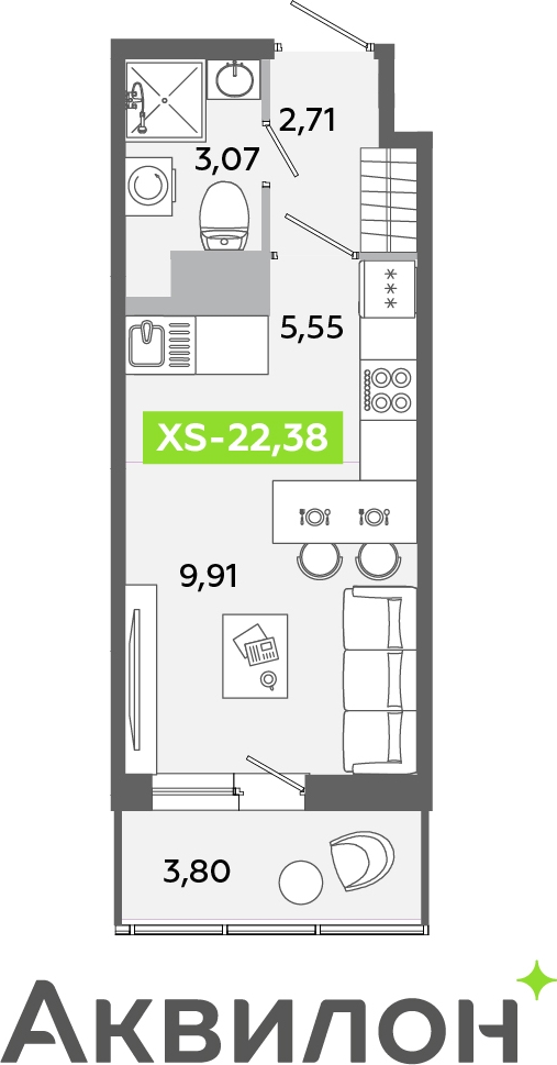 1-комнатная квартира в ЖК Беринг на 2 этаже в 2 секции. Сдача в 4 кв. 2025 г.