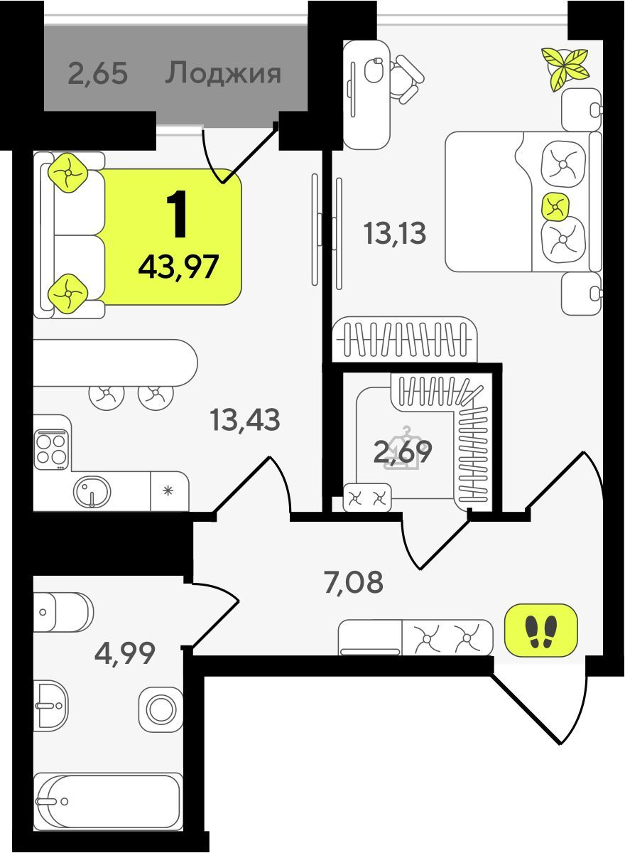 1-комнатная квартира в ЖК Беринг на 10 этаже в 4 секции. Сдача в 4 кв. 2025 г.