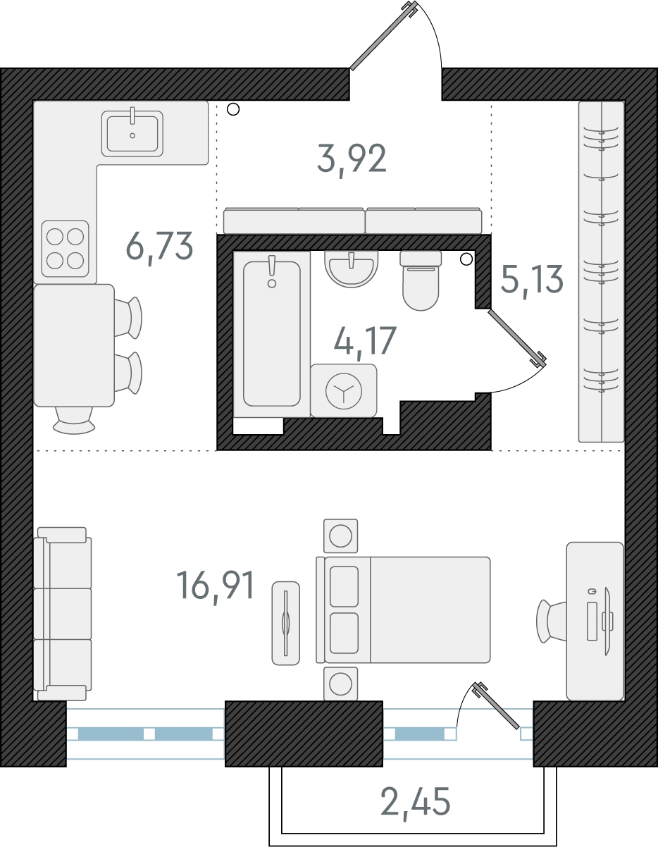1-комнатная квартира в ЖК Беринг на 11 этаже в 5 секции. Сдача в 4 кв. 2025 г.