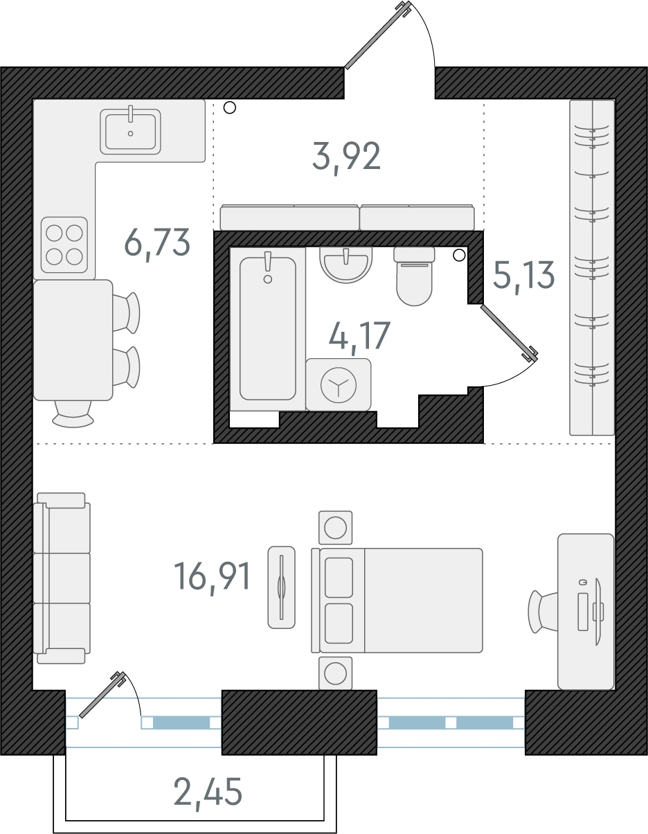 1-комнатная квартира в ЖК Беринг на 10 этаже в 2 секции. Сдача в 4 кв. 2025 г.