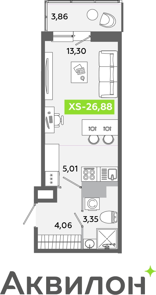 2-комнатная квартира с отделкой в ЖК Аквилон ЯНИНО на 3 этаже в 1 секции. Сдача в 4 кв. 2026 г.