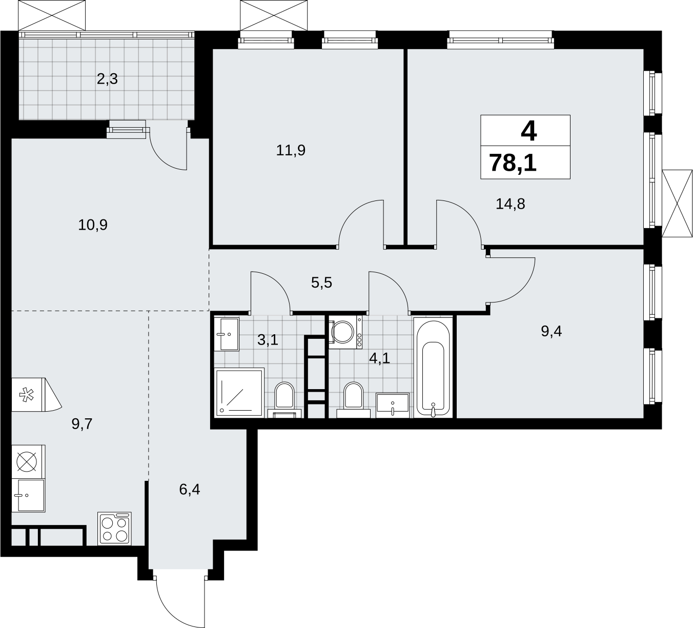 1-комнатная квартира в ЖК Скандинавия на 3 этаже в 1 секции. Сдача в 4 кв. 2026 г.