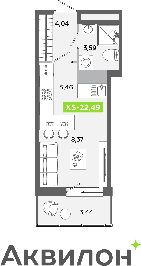 1-комнатная квартира в ЖК Беринг на 6 этаже в 3 секции. Сдача в 4 кв. 2025 г.