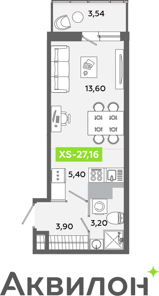 1-комнатная квартира в ЖК Беринг на 2 этаже в 5 секции. Сдача в 4 кв. 2025 г.