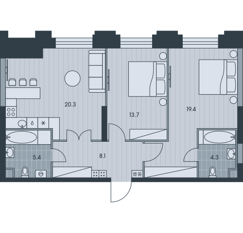 1-комнатная квартира в ЖК Беринг на 7 этаже в 4 секции. Сдача в 4 кв. 2025 г.